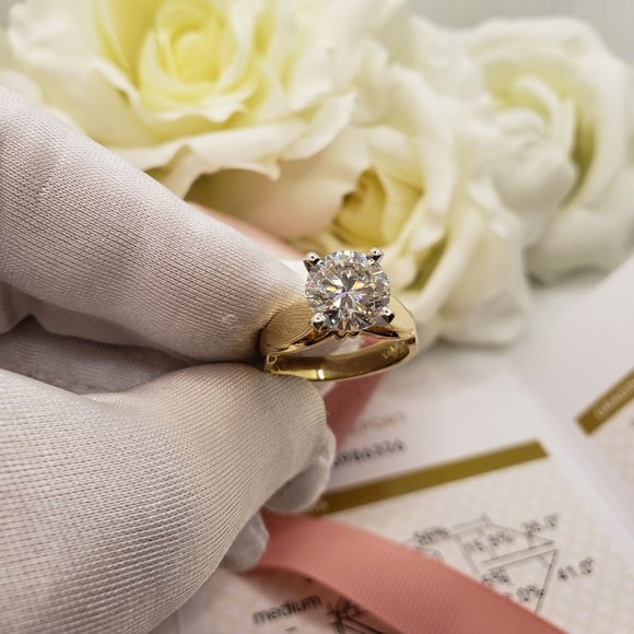 10K Solid Yellow and White Gold 3 Carats Moissanite Engagement Ring D-FL - Picture 9 of 12